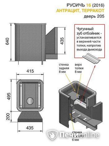 Дровяные печи-каменки Везувий Русичъ Антрацит 16 (205) 2016 в Тобольске