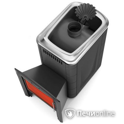Дровяная банная печь TMF Ангара 2012 Carbon Витра с закрытой каменкой антрацит в Тобольске