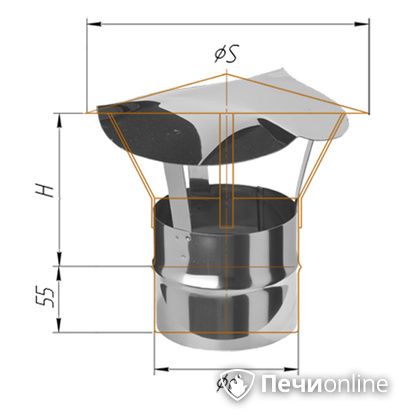 Дымоход Феррум Зонт нержавеющий 0.5 d-150 по воде в Тобольске